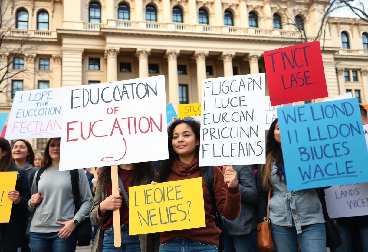 Students demanding education rights at the state capitol