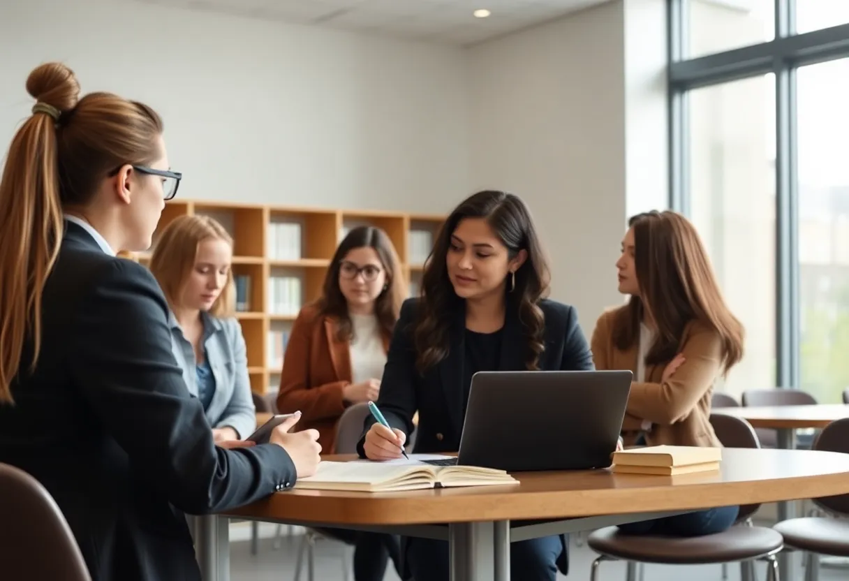Students at Vanderbilt Law School discussing wrongful conviction cases