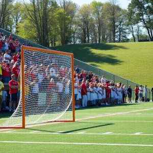 Vanderbilt lacrosse field with fans and goal post