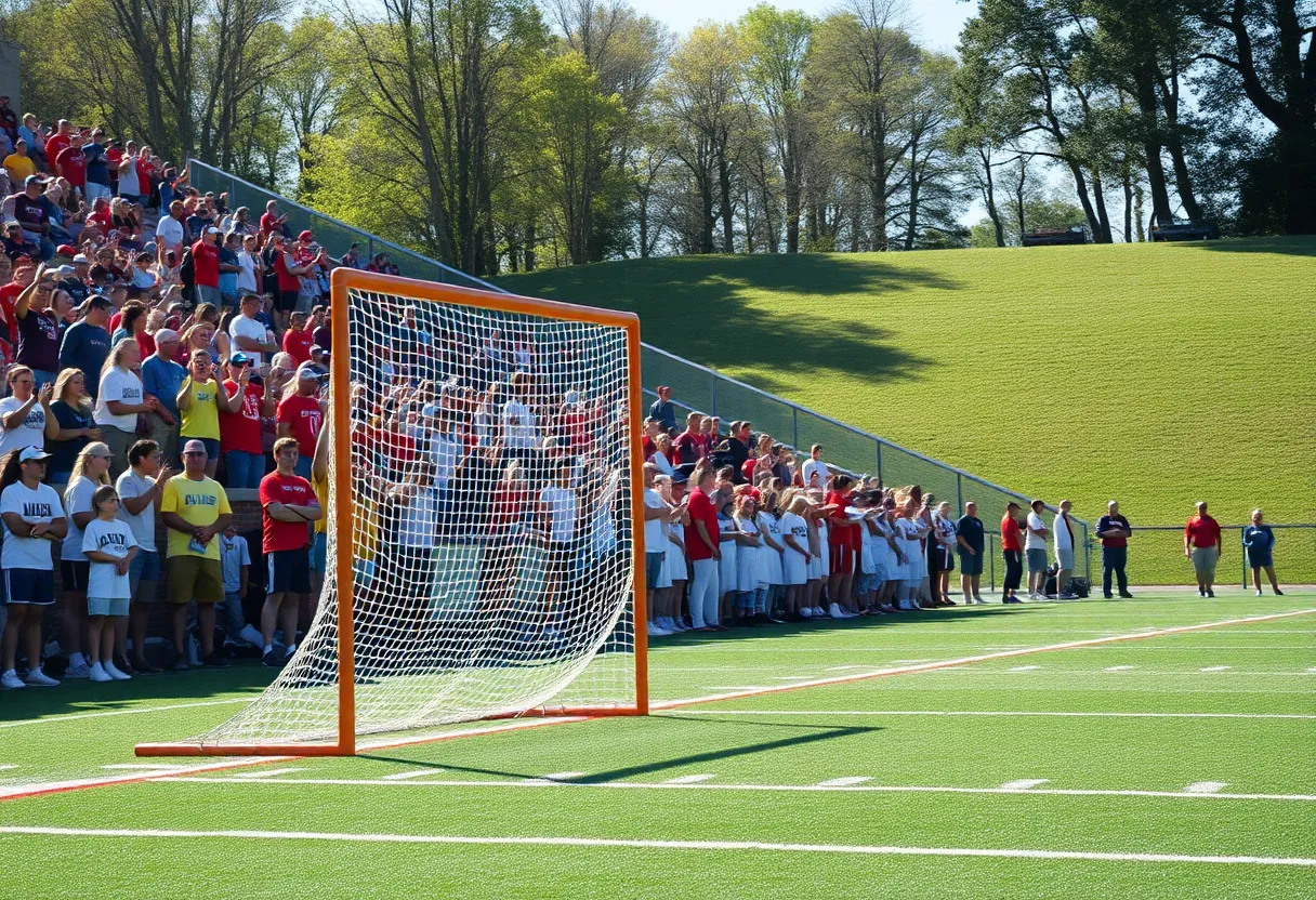 Vanderbilt lacrosse field with fans and goal post