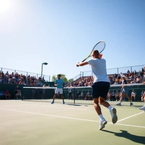 Vanderbilt men's tennis players competing during a match.