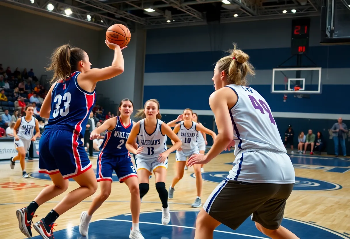 Vanderbilt University women's basketball players in action during a game.