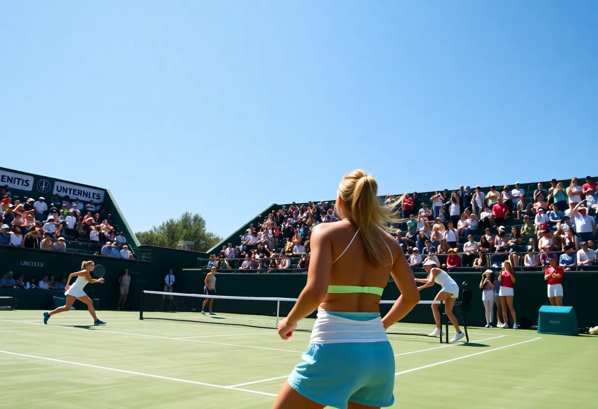 Tennis players in action during a women's tennis match at Vanderbilt.