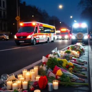 A memorial for vehicle crash victims on a roadside in Nashville