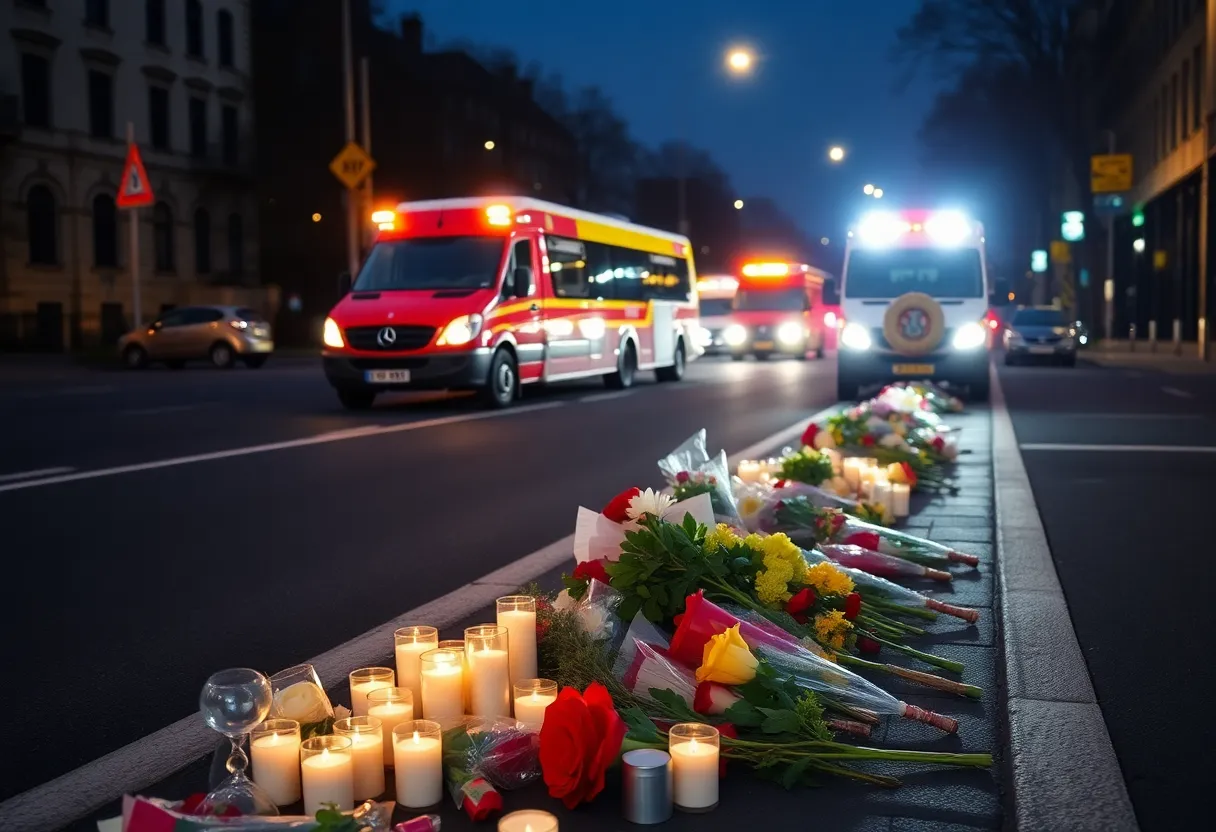 A memorial for vehicle crash victims on a roadside in Nashville