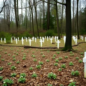 A wooded area representing the tragic events of the Mya Fuller case.