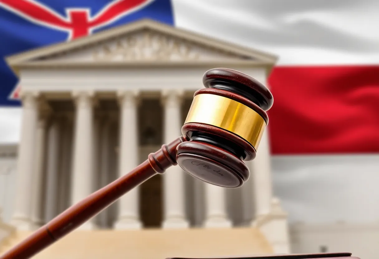 Gavel in front of Alabama courthouse symbolizing abortion rights ruling