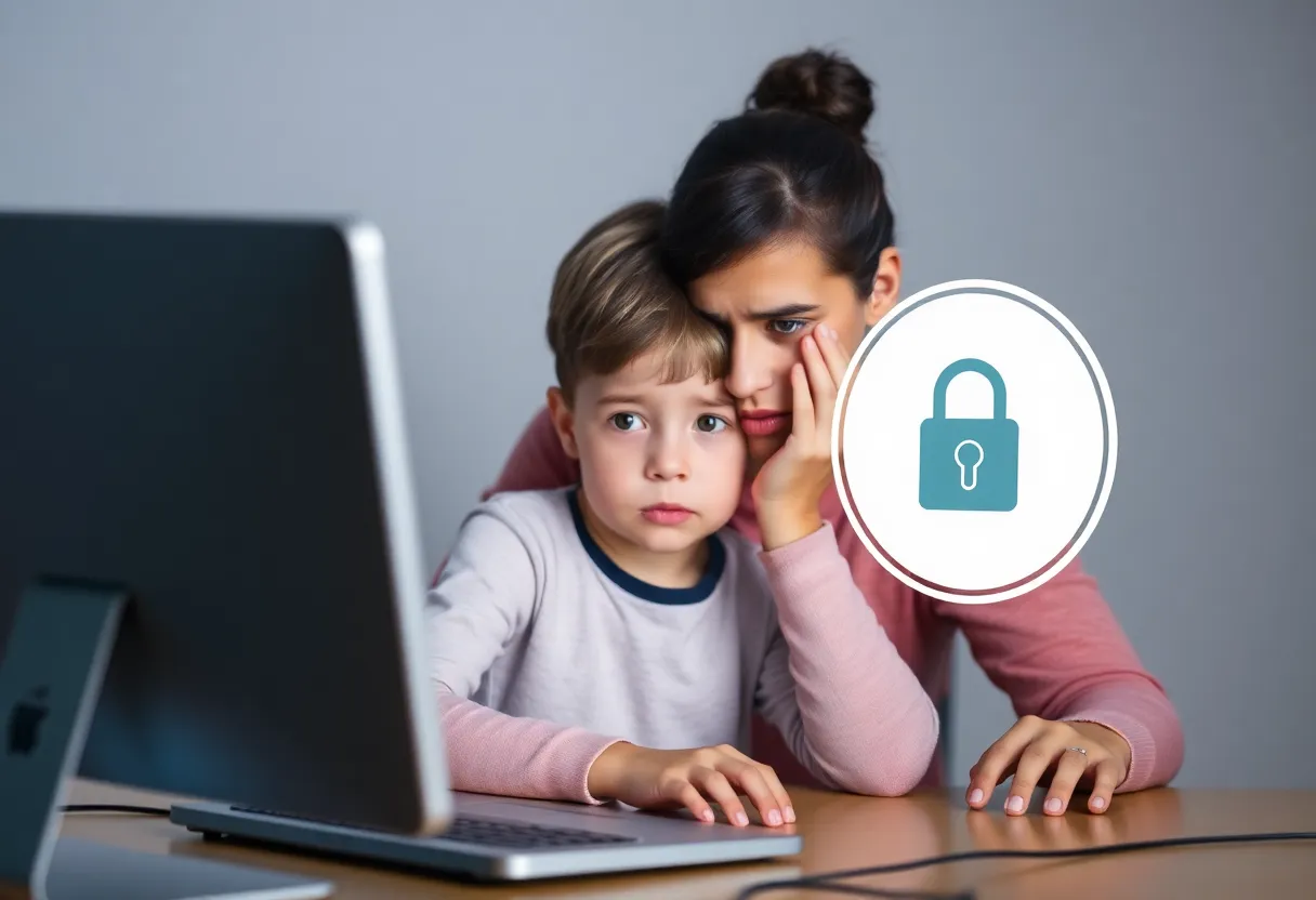 Illustration of a child safety concept with a lock symbol.