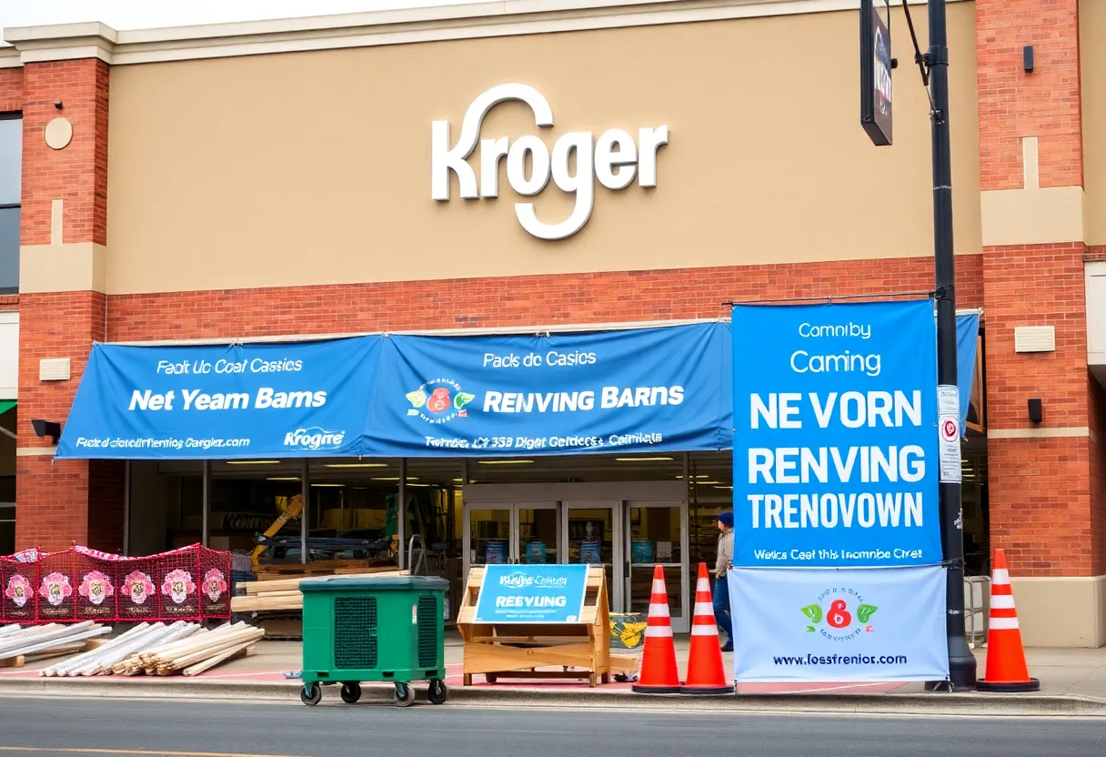 Exterior of Kroger on Monroe Street with renovation signs