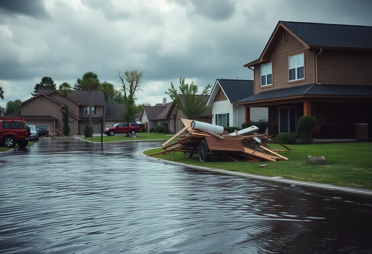 Damaged houses and flooding in Tennessee after severe weather