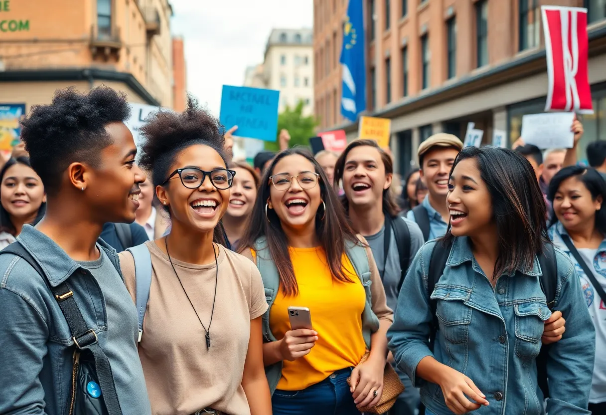 Young people at a political rally in New York City