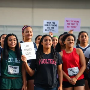 Group of female athletes advocating for Title IX and gender equity in sports.