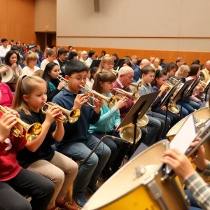 Middle school students performing in a concert band