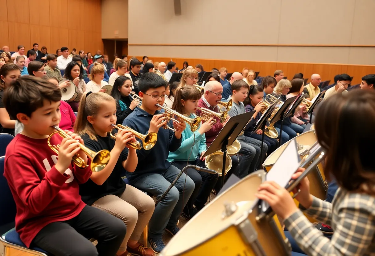 Middle school students performing in a concert band