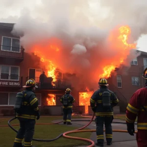 Firefighters extinguishing flames at an apartment complex in Nashville.