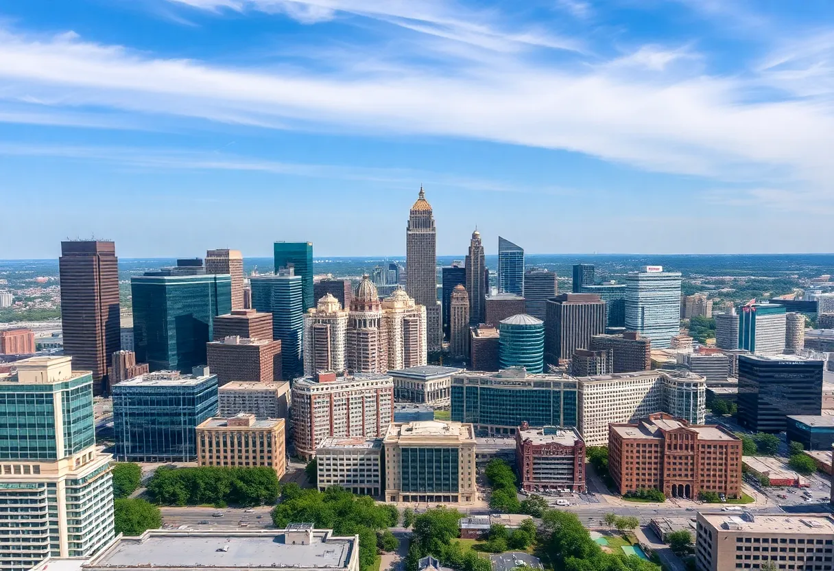 Aerial view of Nashville highlighting office buildings