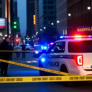 Police presence at a Nashville shooting scene with flashing lights.