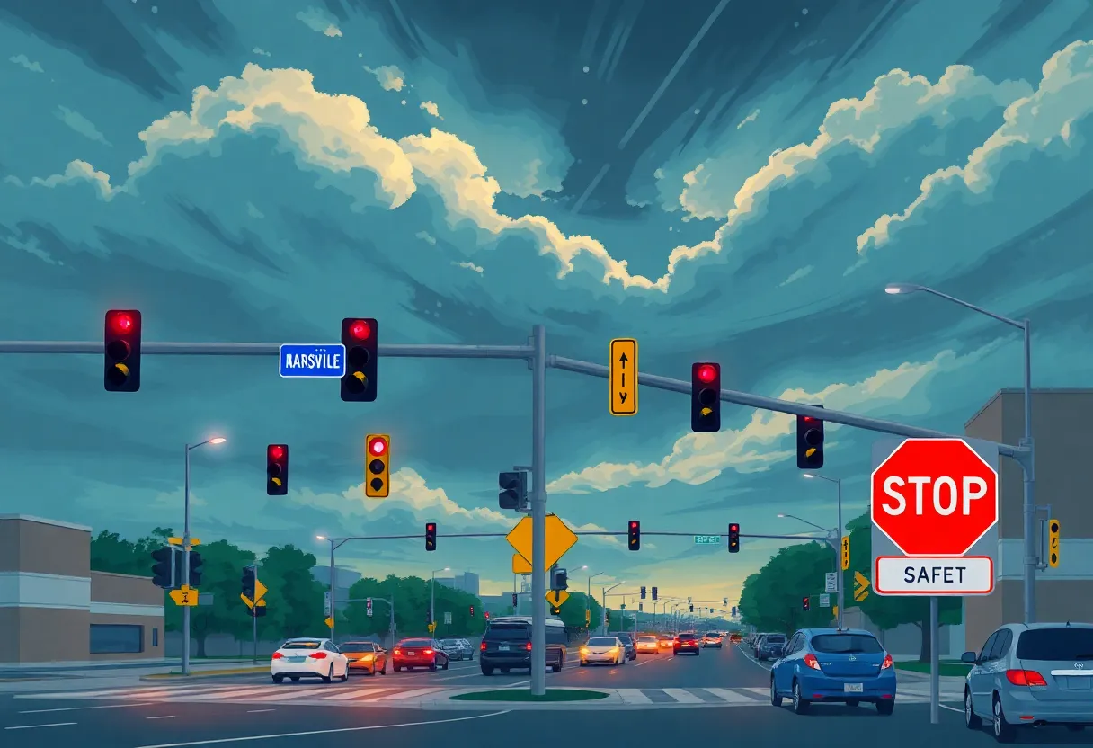 Artistic representation of Nashville traffic with a focus on safety