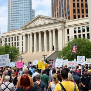 Protesters gathering outside the federal courthouse in Nashville