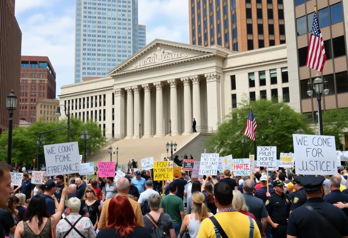 Protesters gathering outside the federal courthouse in Nashville