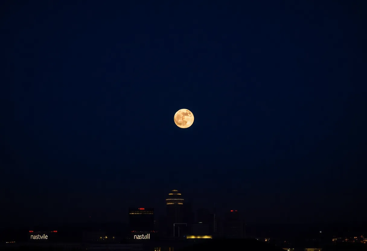 Strawberry Moon shining brightly in the Nashville sky
