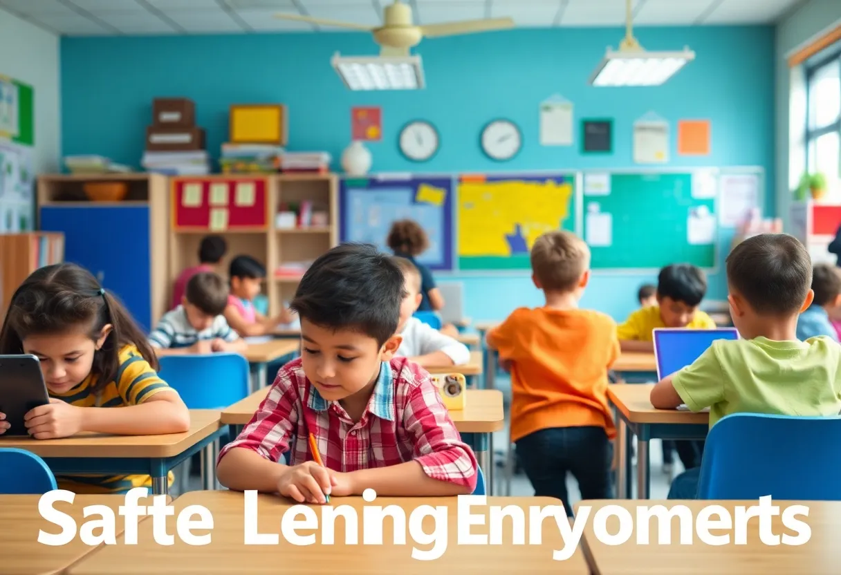 Classroom with students participating in physical and learning activities