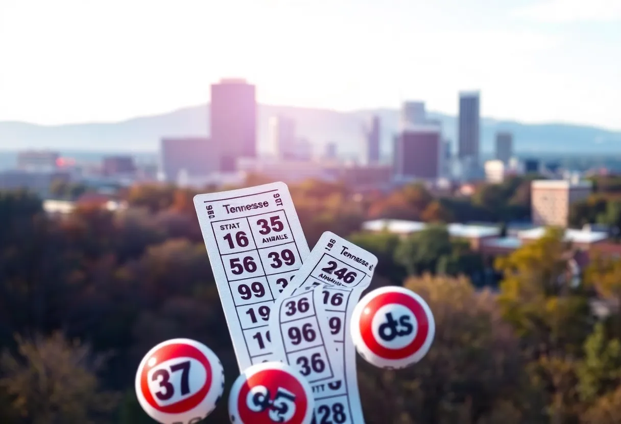 Various Tennessee lottery tickets with winning numbers on a colorful background