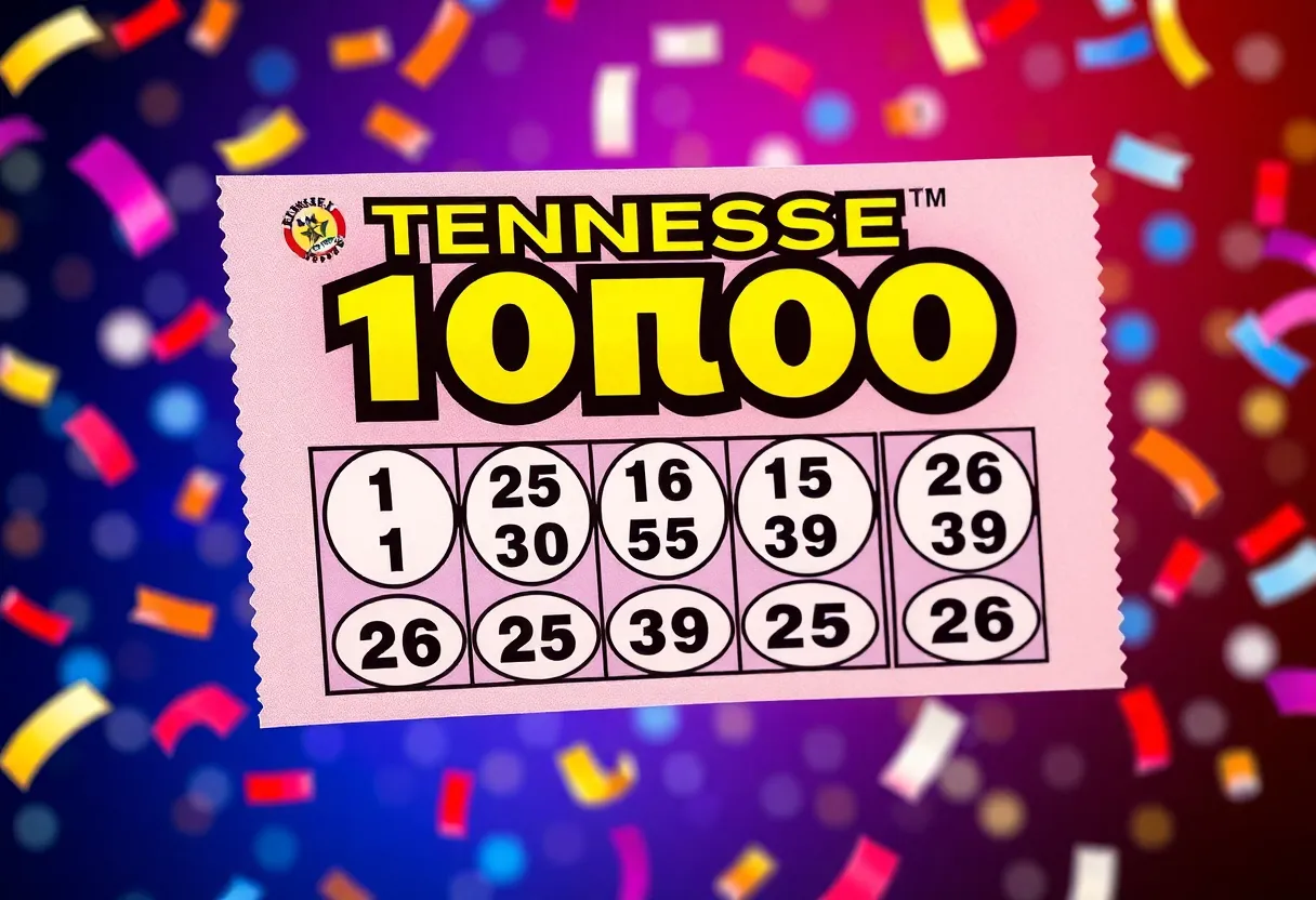 Illustration of a Tennessee Lottery ticket showcasing winning numbers.