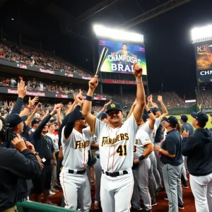 Vanderbilt Baseball team celebrating their SEC Championship win