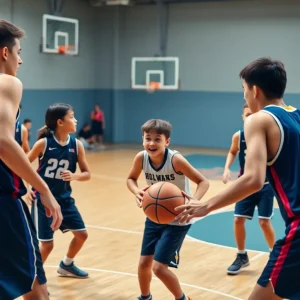 Young athletes competing in a basketball game