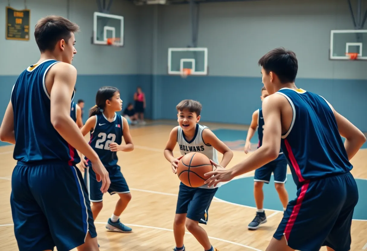 Young athletes competing in a basketball game