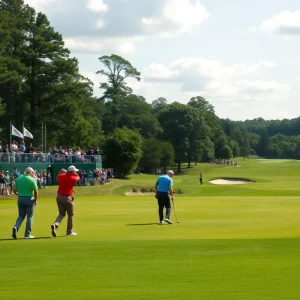 Vanderbilt golf team members playing on the course during the NCAA Championships
