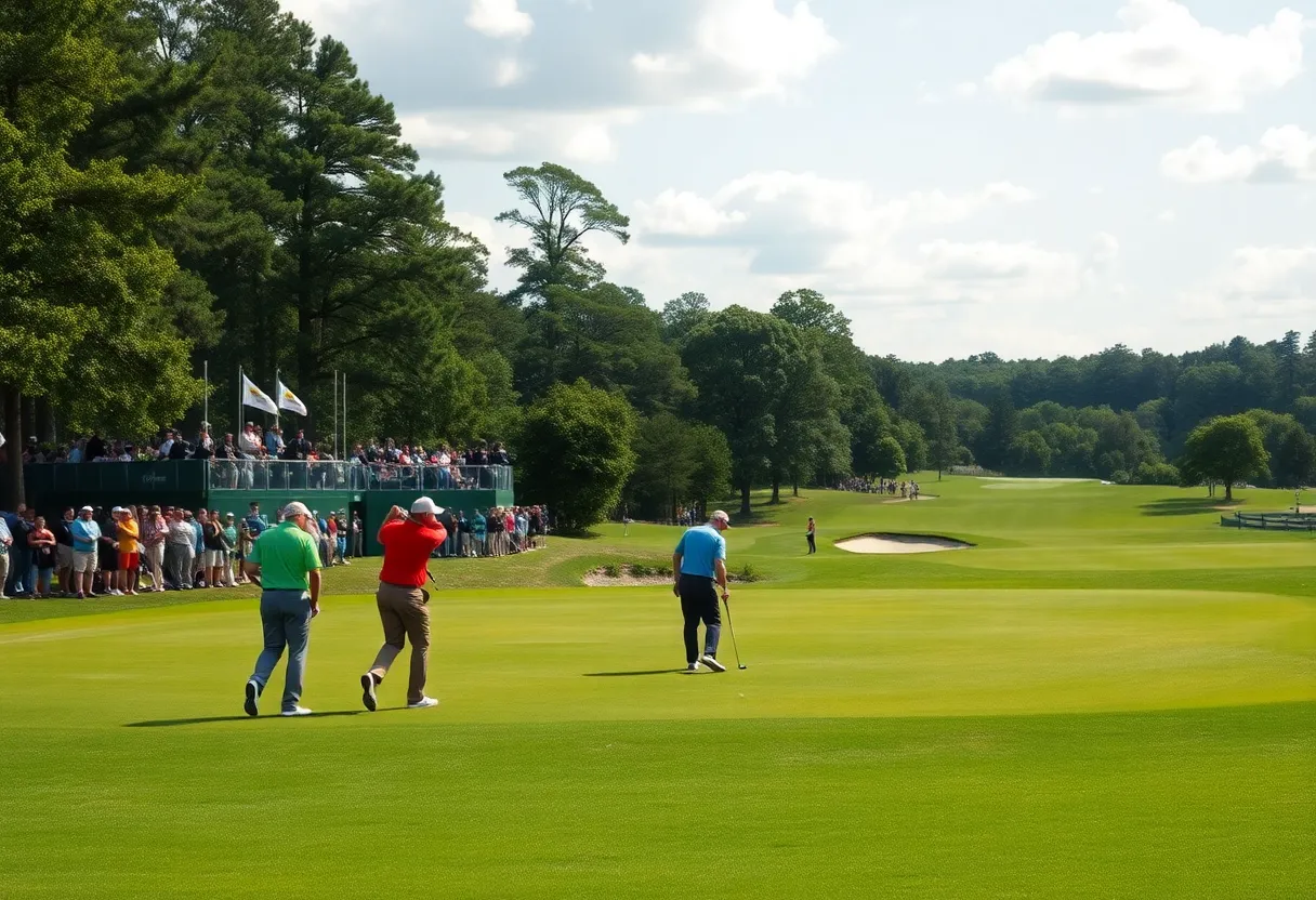 Vanderbilt golf team members playing on the course during the NCAA Championships