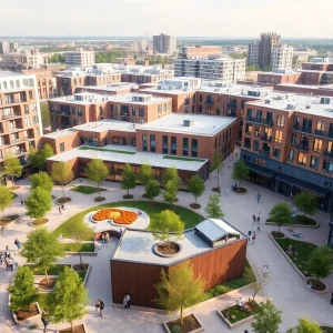 Conceptual design of the Vanderbilt Innovation District showcasing research, housing, and parks.