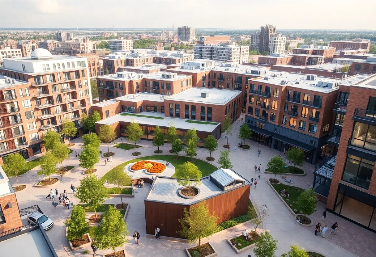 Conceptual design of the Vanderbilt Innovation District showcasing research, housing, and parks.