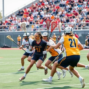 Vanderbilt Lacrosse players demonstrating teamwork during a game
