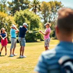 Vanderbilt Men's Golf team practicing on a sunny day