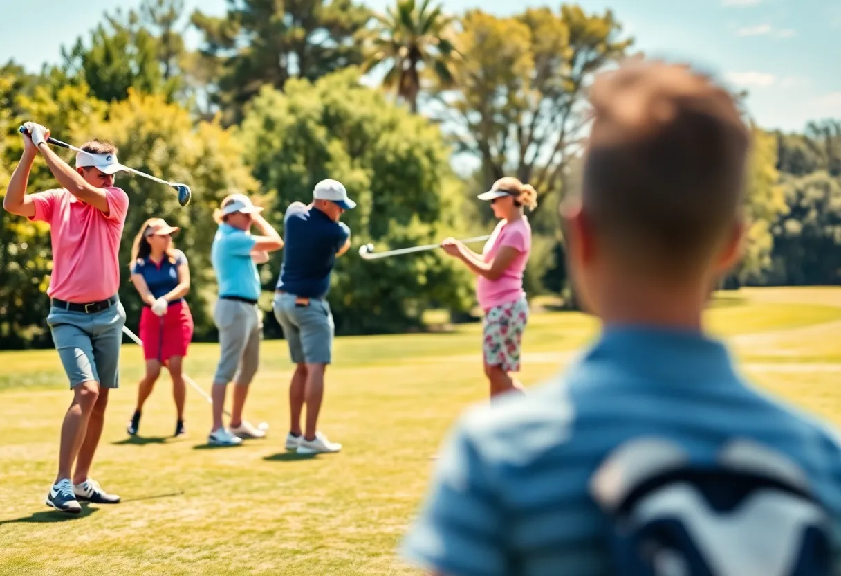 Vanderbilt Men's Golf team practicing on a sunny day
