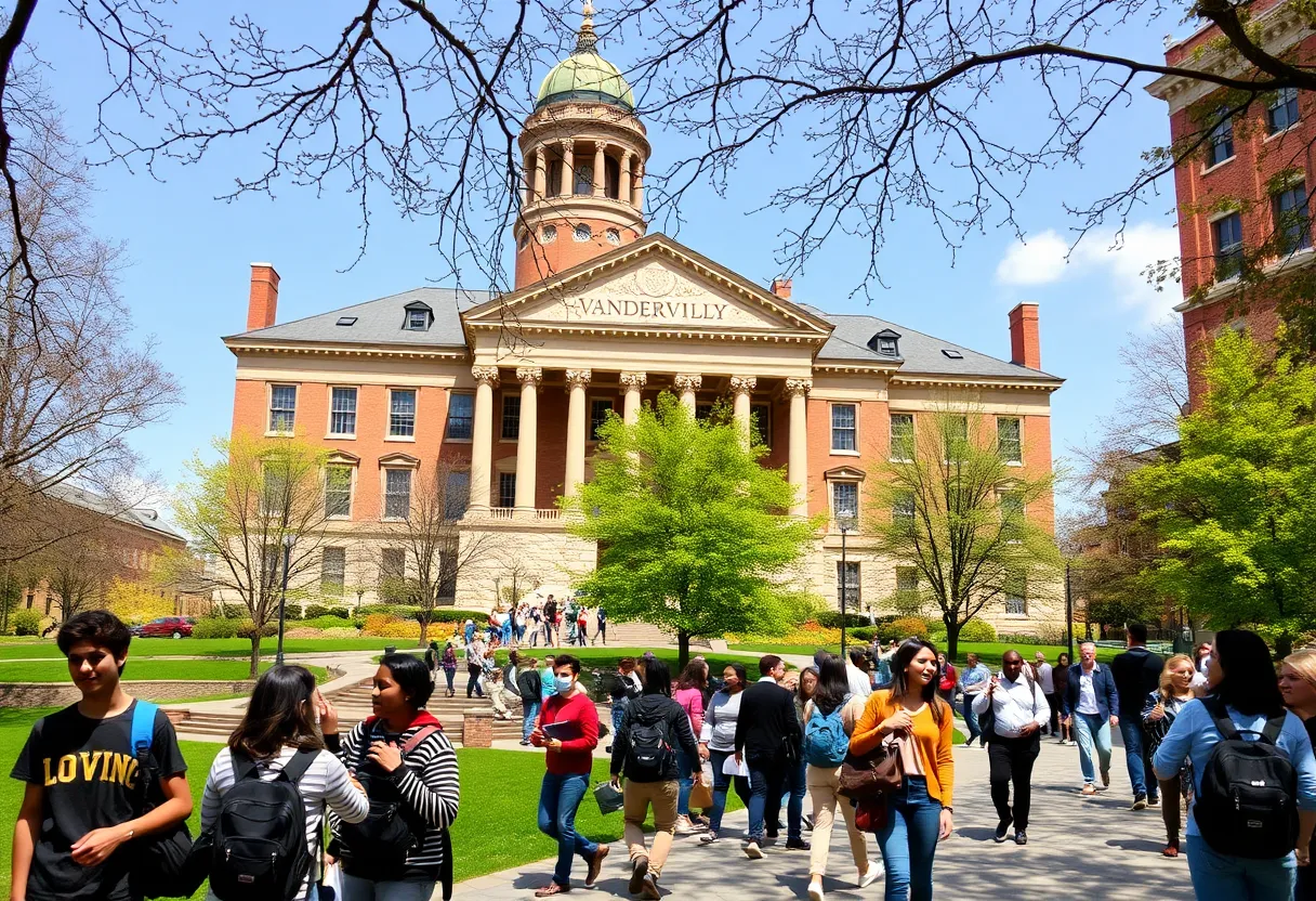 Campus view of Vanderbilt University with students enjoying the educational environment.