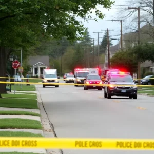 Suburban street in West Nashville with police activity