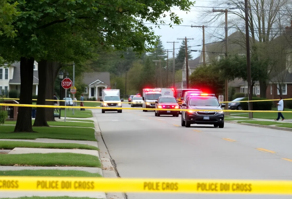 Suburban street in West Nashville with police activity