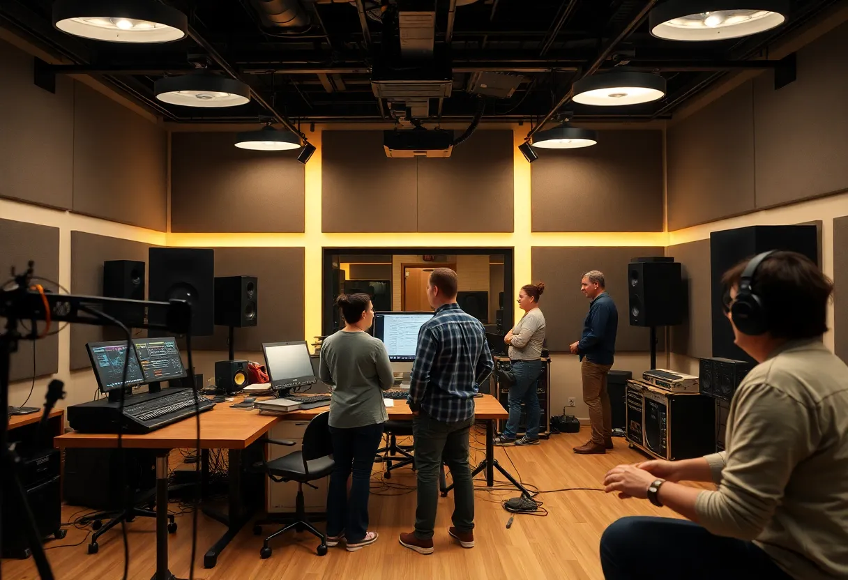Interior of 3G Productions' new Nashville facility with employees and equipment.