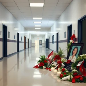 Memorial setup at Antioch High School for student safety awareness