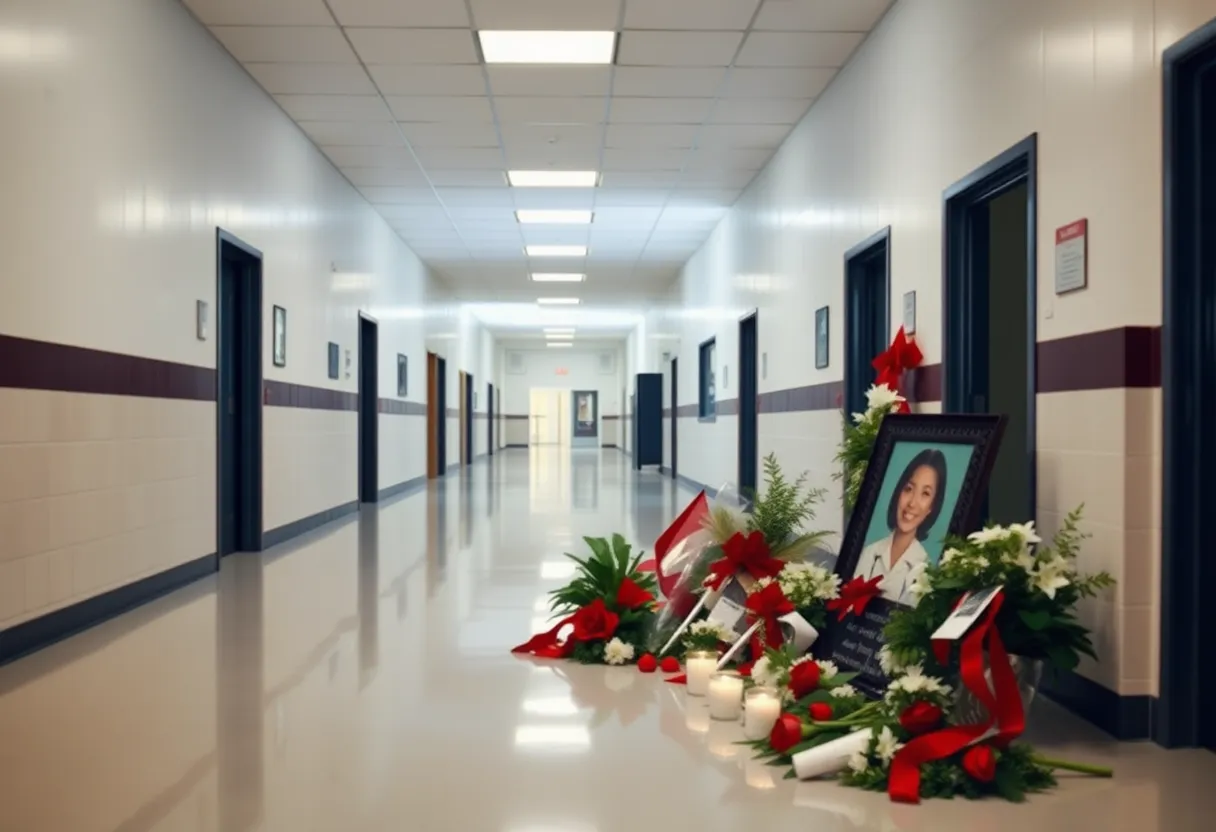 Memorial setup at Antioch High School for student safety awareness