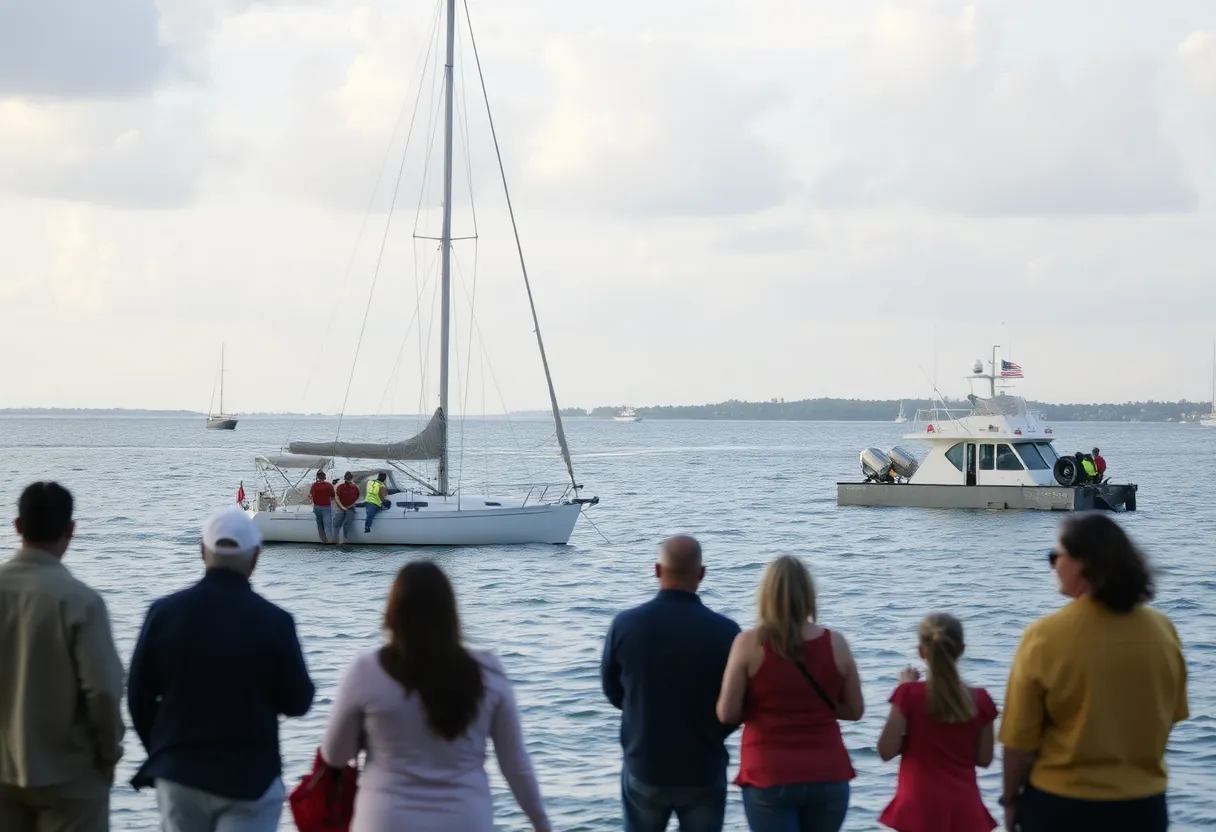 Rescue teams responding to a barge collision in Biscayne Bay