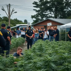 Cannabis farm with law enforcement presence