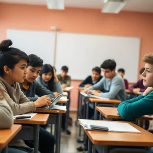 Students engaged in classroom activities without electronic devices