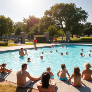 Families enjoying the Cleveland Park pool on a sunny summer day.