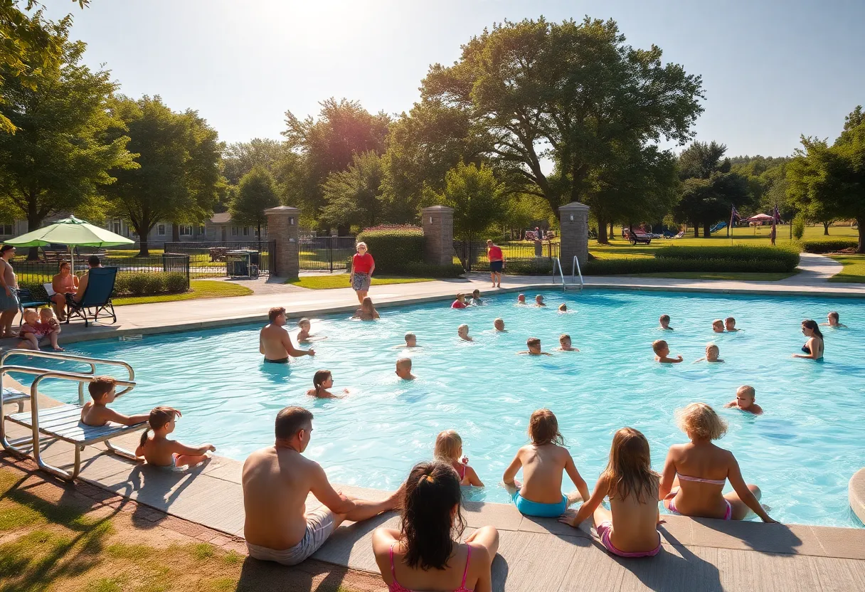 Families enjoying the Cleveland Park pool on a sunny summer day.