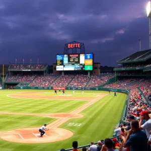 Crowd at a college baseball game celebrating achievements